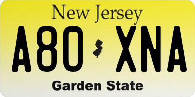 NJ license plate A80XNA