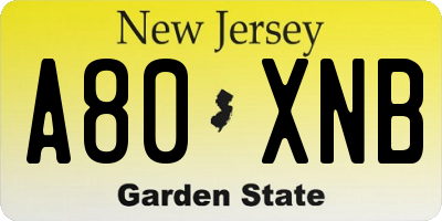 NJ license plate A80XNB