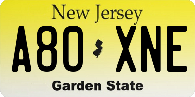NJ license plate A80XNE