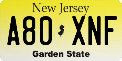 NJ license plate A80XNF