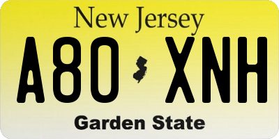 NJ license plate A80XNH