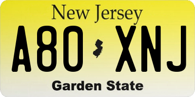NJ license plate A80XNJ