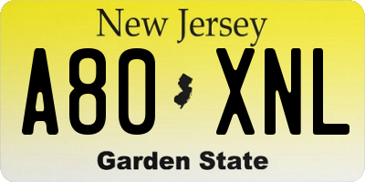 NJ license plate A80XNL