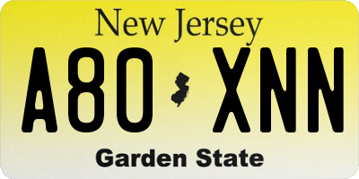 NJ license plate A80XNN