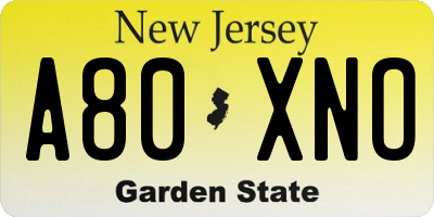 NJ license plate A80XNO