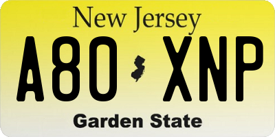 NJ license plate A80XNP