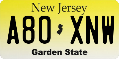 NJ license plate A80XNW