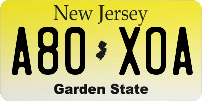 NJ license plate A80XOA