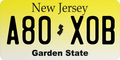 NJ license plate A80XOB