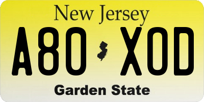 NJ license plate A80XOD