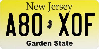NJ license plate A80XOF