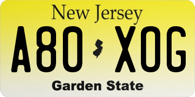 NJ license plate A80XOG