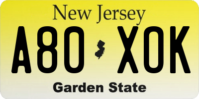 NJ license plate A80XOK