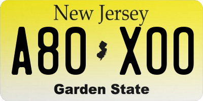 NJ license plate A80XOO