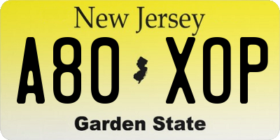NJ license plate A80XOP