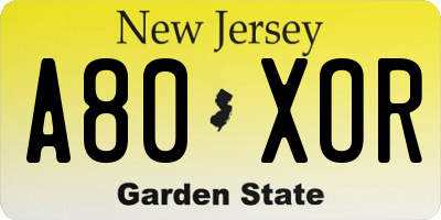 NJ license plate A80XOR