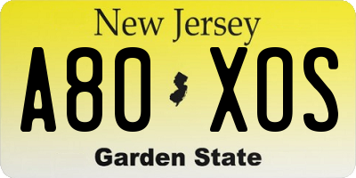 NJ license plate A80XOS