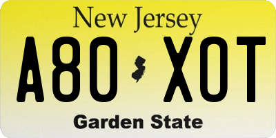 NJ license plate A80XOT