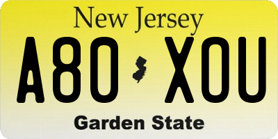 NJ license plate A80XOU