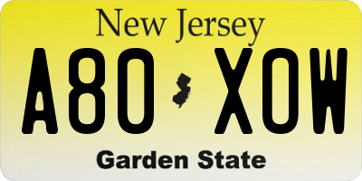 NJ license plate A80XOW