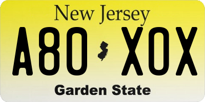 NJ license plate A80XOX