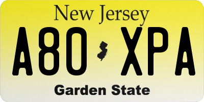 NJ license plate A80XPA