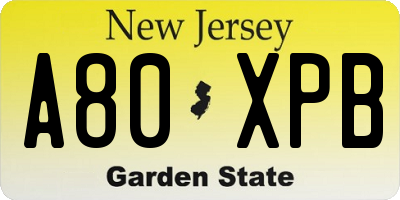 NJ license plate A80XPB