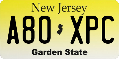 NJ license plate A80XPC