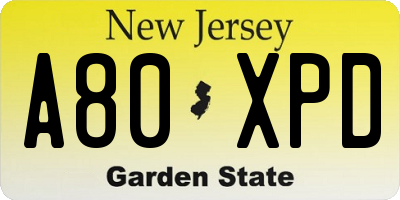 NJ license plate A80XPD