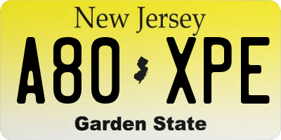 NJ license plate A80XPE