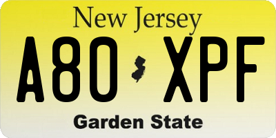 NJ license plate A80XPF
