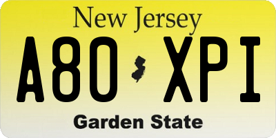 NJ license plate A80XPI