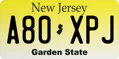 NJ license plate A80XPJ