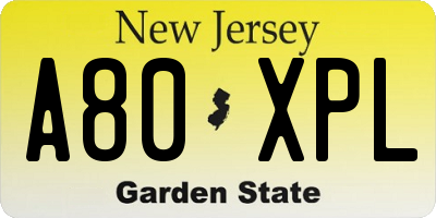 NJ license plate A80XPL