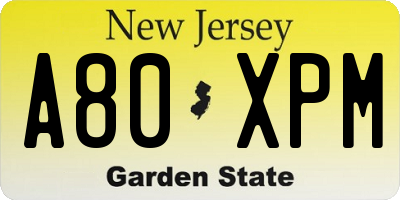 NJ license plate A80XPM