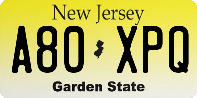 NJ license plate A80XPQ