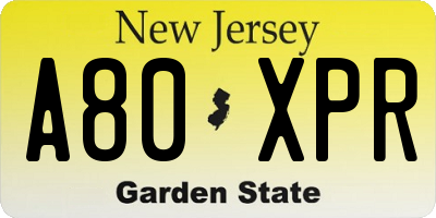 NJ license plate A80XPR