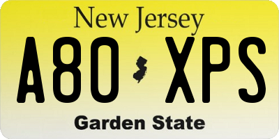NJ license plate A80XPS