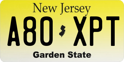 NJ license plate A80XPT