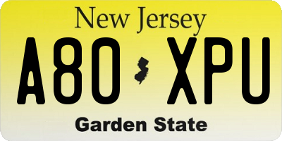 NJ license plate A80XPU