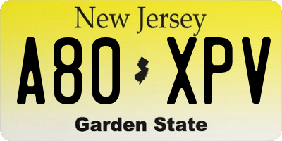 NJ license plate A80XPV