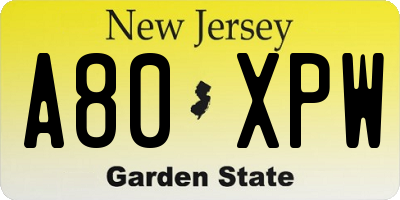 NJ license plate A80XPW