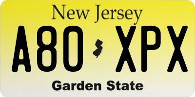 NJ license plate A80XPX