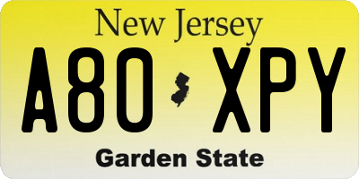 NJ license plate A80XPY