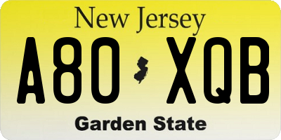 NJ license plate A80XQB