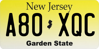 NJ license plate A80XQC