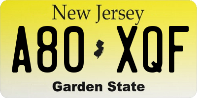NJ license plate A80XQF