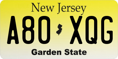 NJ license plate A80XQG