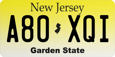 NJ license plate A80XQI