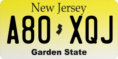 NJ license plate A80XQJ